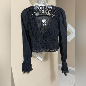 Free People Black Lace Top
